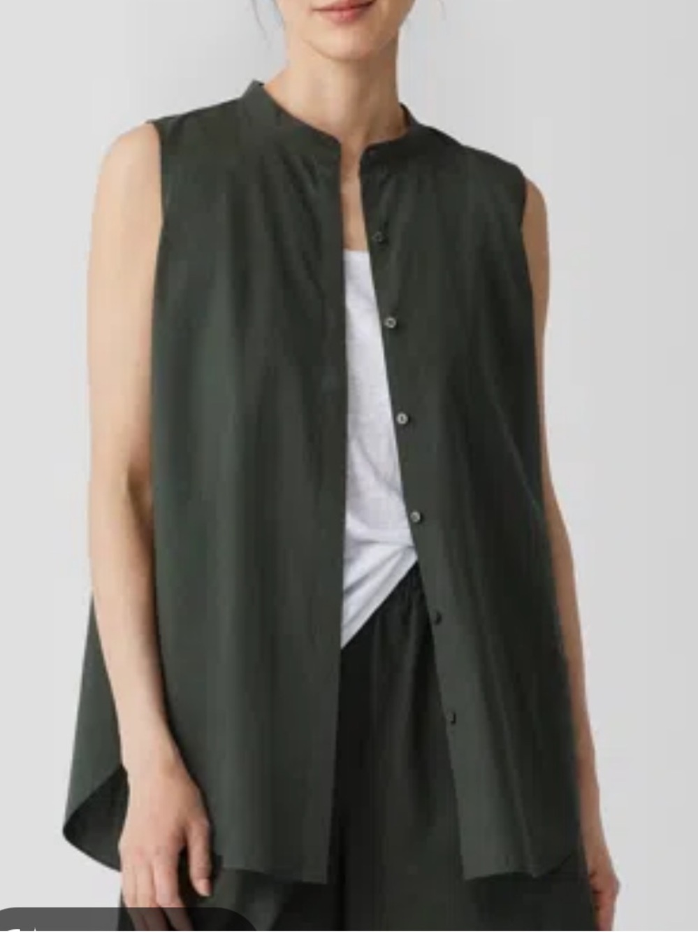 EILEEN FISHER Washed Organic Cotton Poplin Band Collar Shirt In Green